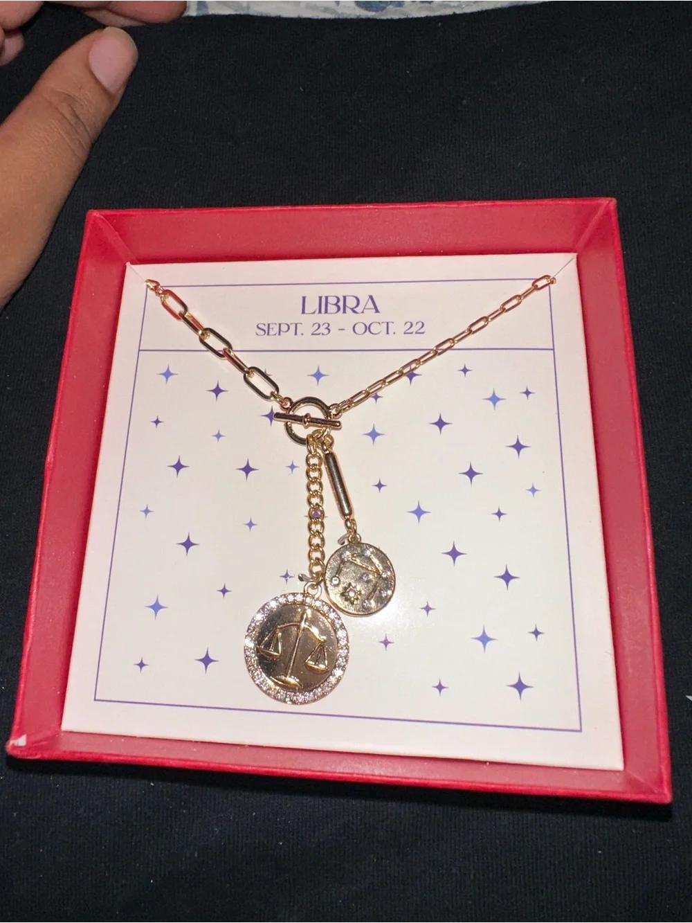 Libra Zodiac Necklace Set — Gold Scales Pendant + Mini Charm (Sept 23–Oct 22)